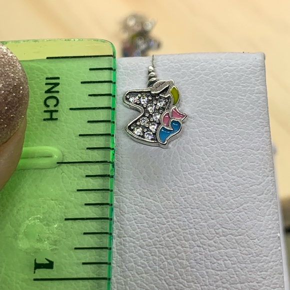 Sterling Silver 925 Unicorn Stud Earrings - Picture 4 of 5